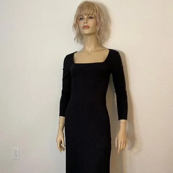 ABERCROMBIE & FITCH NWOT Black Bodycon Ribbed Maxi Dress Size S - Picture 2 of 8